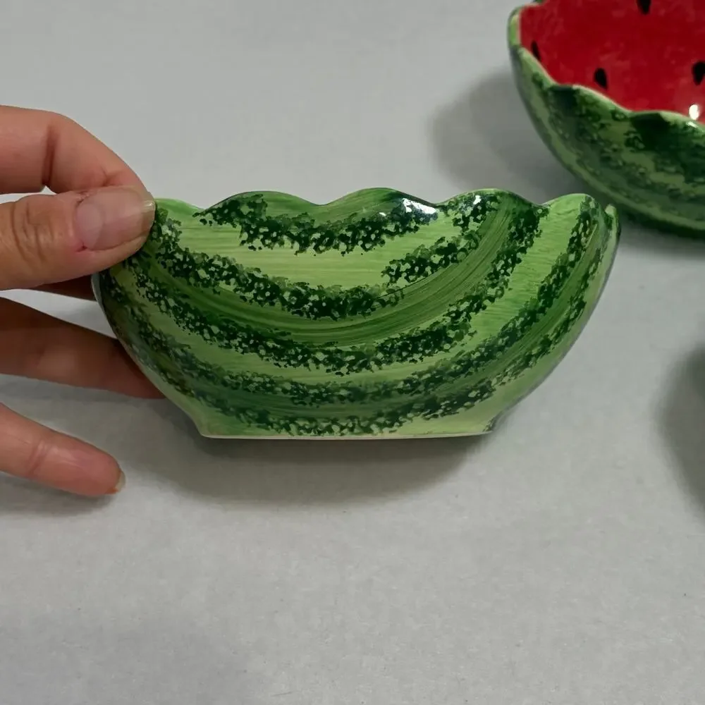 Watermelon Decorative Serving Bowl Set Ceramic with 3 Small Bowls Cookout BBQ